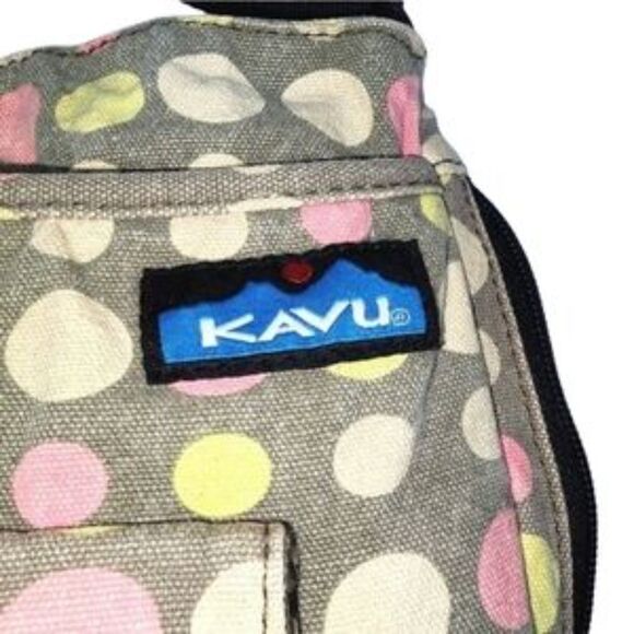 Kavu Limited Edition Tan With Pink & Yellow Polka Dot Canvas Rope Crossbody Bag - Picture 8 of 12